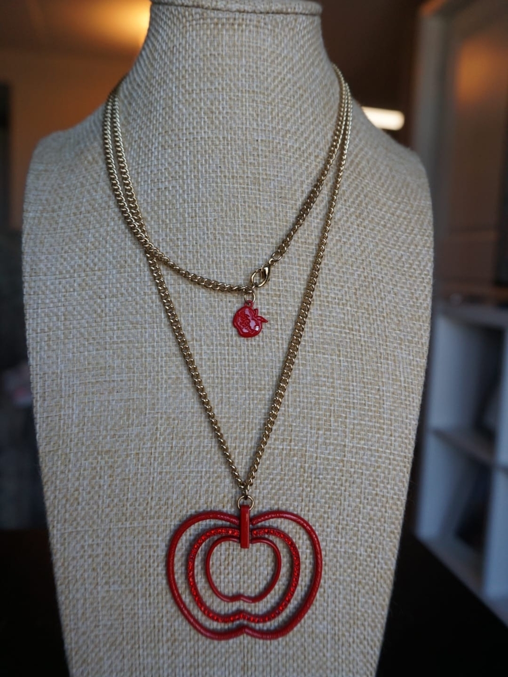 Gold-Tone Layered Necklace with Red Apple Pendant